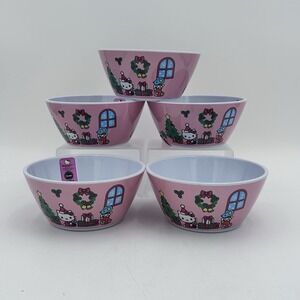 Hello Kitty Christmas Bowls Set of 5 Pink Melamine 2024 Sanrio Holiday Decor‎